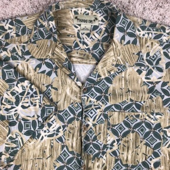 Paradise Coves Button Down Camp Shirt Hawaiian Tiki Floral Print Silk XL Casual - Picture 1 of 7